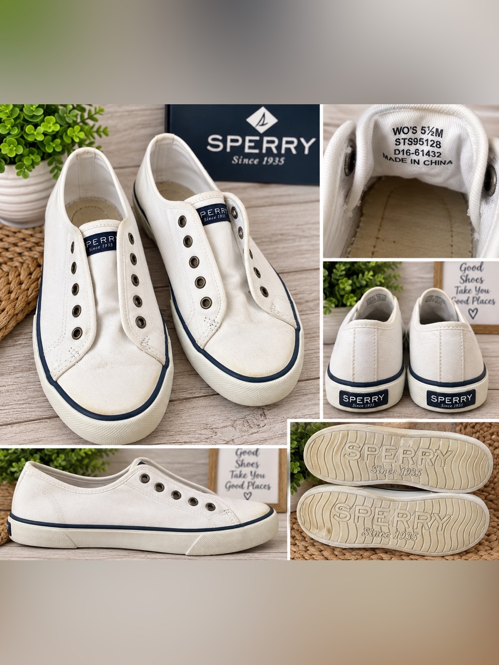 Sperry White Canvas Slip-On Sneakers – Women’s 5.5